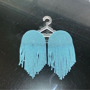 Elegant Blue Beaded Fringe Earrings